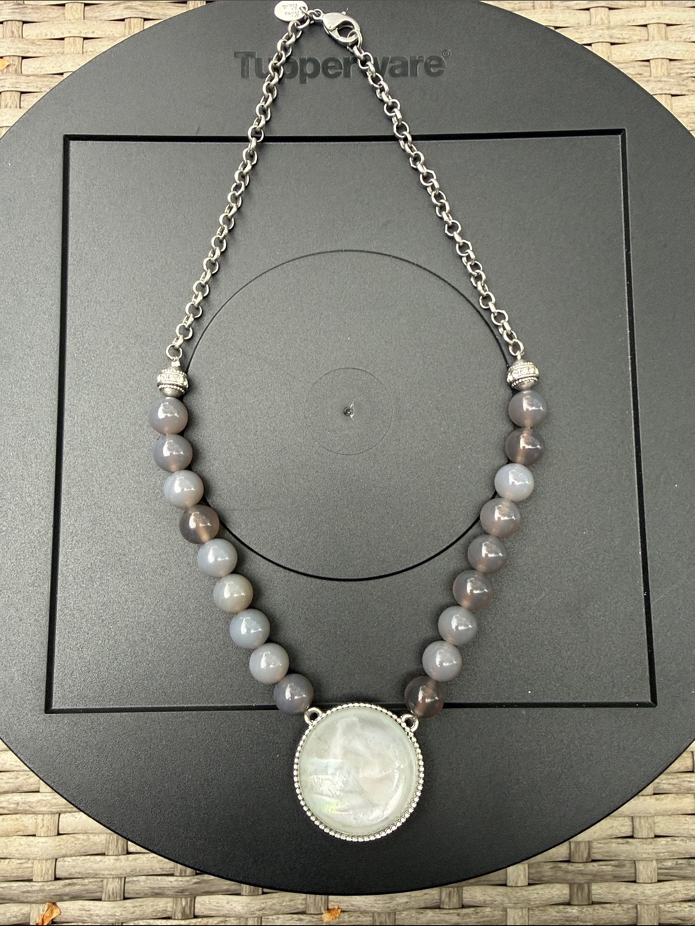 Lia Sophia Gray Beaded Pendant Necklace with Silver Accents Kian Family